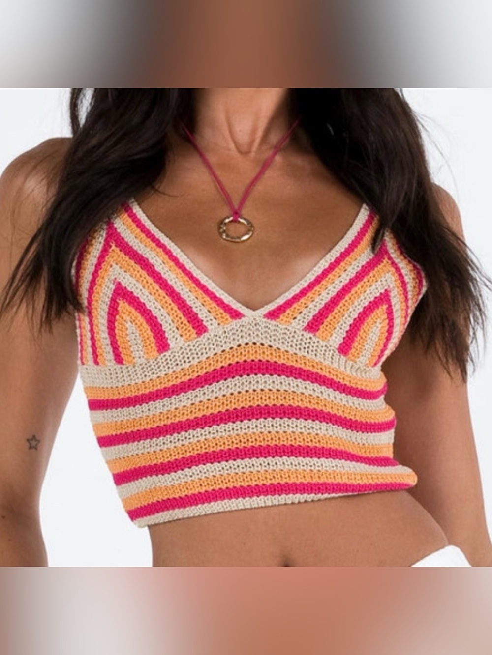 Princess Polly NWOT striped crochet crop top, medium/large